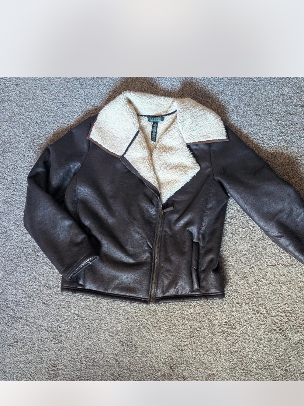 Ralph Lauren Faux Leather & Sherpa Jacket – Brown/Cream – Size L - Picture 3 of 5
